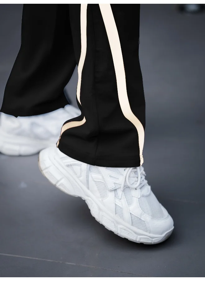 مانياك Maniac Mens Color Block Black and HalfWhite Color Baggy Fit Pant