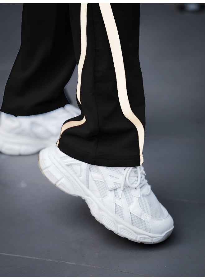 Maniac Maniac Mens Color Block Black and HalfWhite Color Baggy Fit Pant  - Image 2