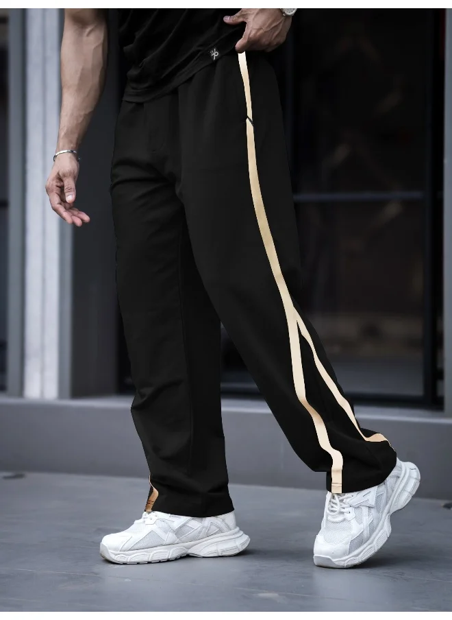 مانياك Maniac Mens Color Block Black and HalfWhite Color Baggy Fit Pant