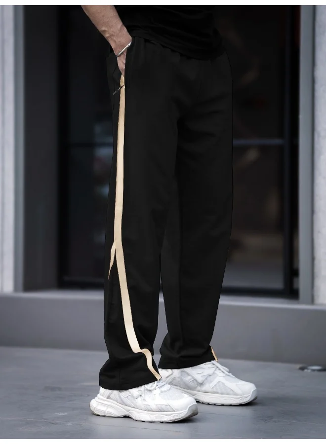 Maniac Maniac Mens Color Block Black and HalfWhite Color Baggy Fit Pant