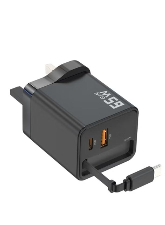 Luttec 65W Retractable Wall Charger, USB C Charger Block Built-in Type C Cable & Dual Port, PD PPS Fast Charging GaN Power Adapter Travel Charger for MacBook,Lenovo IdeaPad,iPhone 17 Pro Max,Galaxy S24，Compact and Portable, Safe and Durable - Image 3