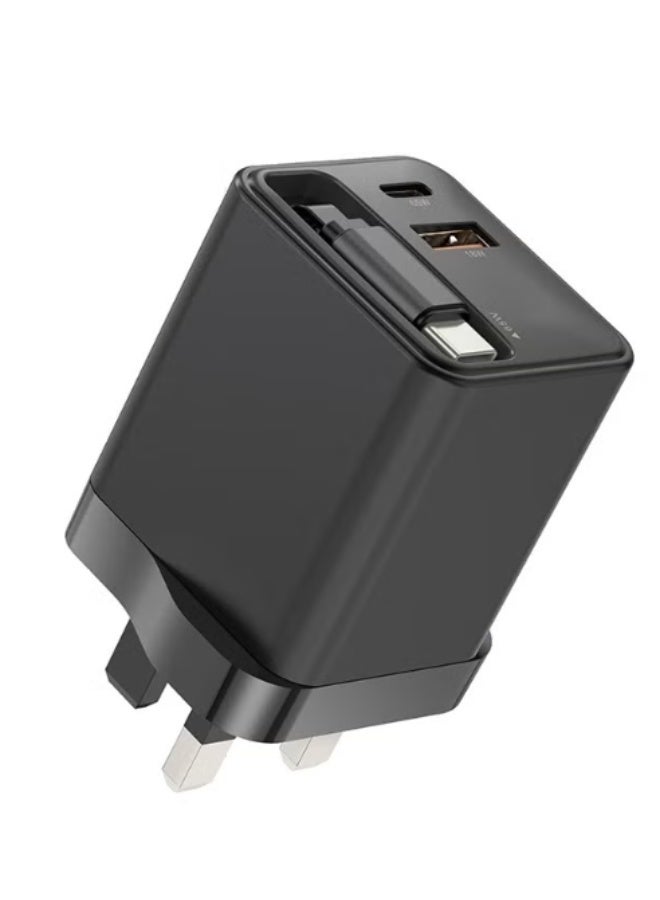 Luttec 65W Retractable Wall Charger, USB C Charger Block Built-in Type C Cable & Dual Port, PD PPS Fast Charging GaN Power Adapter Travel Charger for MacBook,Lenovo IdeaPad,iPhone 17 Pro Max,Galaxy S24，Compact and Portable, Safe and Durable - Image 2