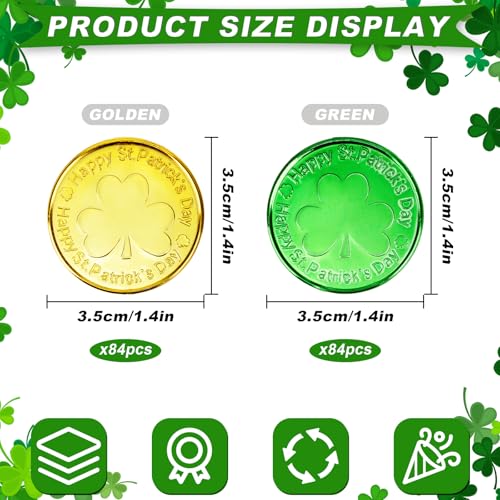 Qumenan 168 PCS St Patricks Day Coins Plastic Gold and Green St Patricks Day Coins Decorations Party Lucky Patrick Shamrock Leprechaun Clover Favors for Irish Supplies - Image 5