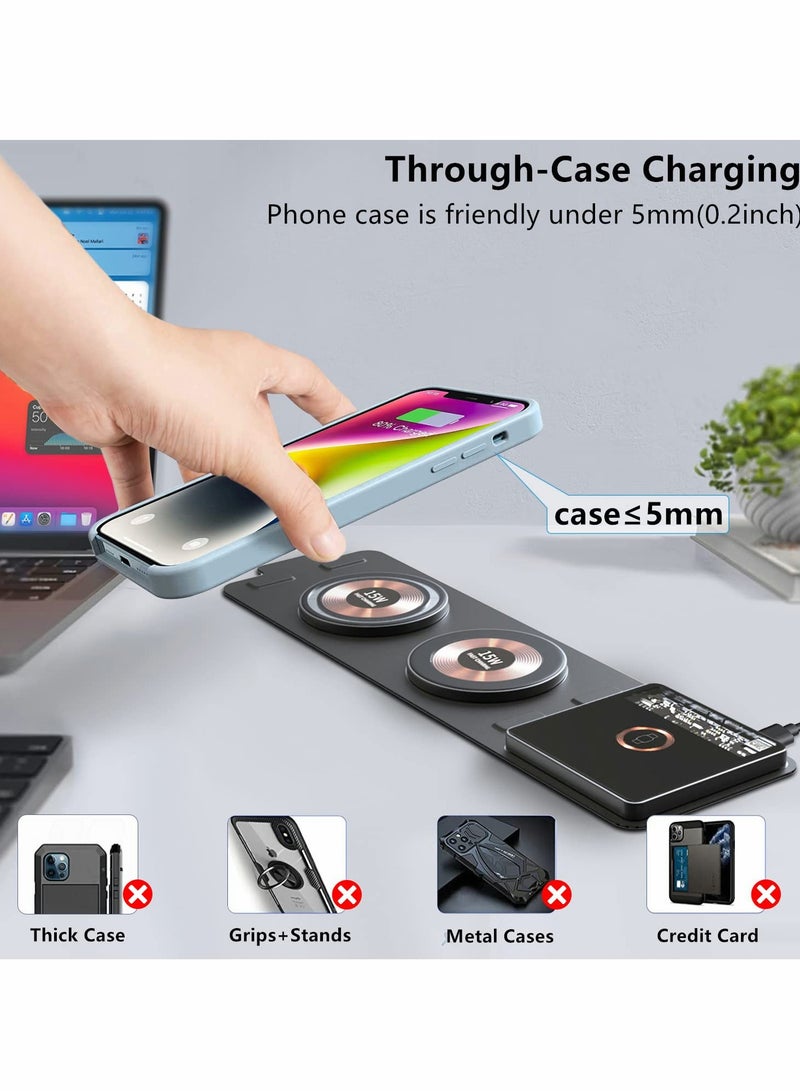 KASTWAVE Fast Wireless Charger 15W, 3 in 1 Foldable Travel Magnetic Wireless Charger, Wireless Charging Pad Compatible with Mag-Safe Charger for iPhone 14/13/12, for Samsung Galaxy, for Apple Watch - Image 4