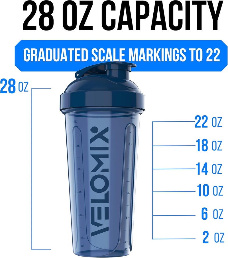 VELOMIX -2 Pack- 28 oz Protein Shaker Bottles for Protein Mixes - 2x Wire Whisk | Leak Proof Shaker Cups for Protein Shakes | Protein Shaker Bottle Pack | Shakers for Protein Shakes-Blue&Black - Image 4