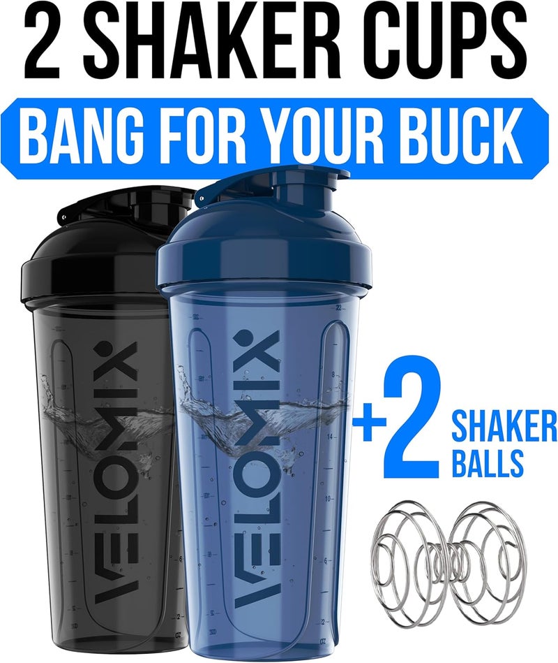 VELOMIX -2 Pack- 28 oz Protein Shaker Bottles for Protein Mixes - 2x Wire Whisk | Leak Proof Shaker Cups for Protein Shakes | Protein Shaker Bottle Pack | Shakers for Protein Shakes-Blue&Black - Image 2