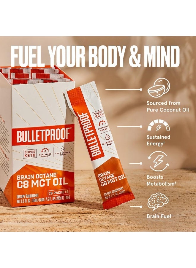 Brain Octane Oil Go Packs, Keto Diet Friendly Source of C8 Energy (15 Count)