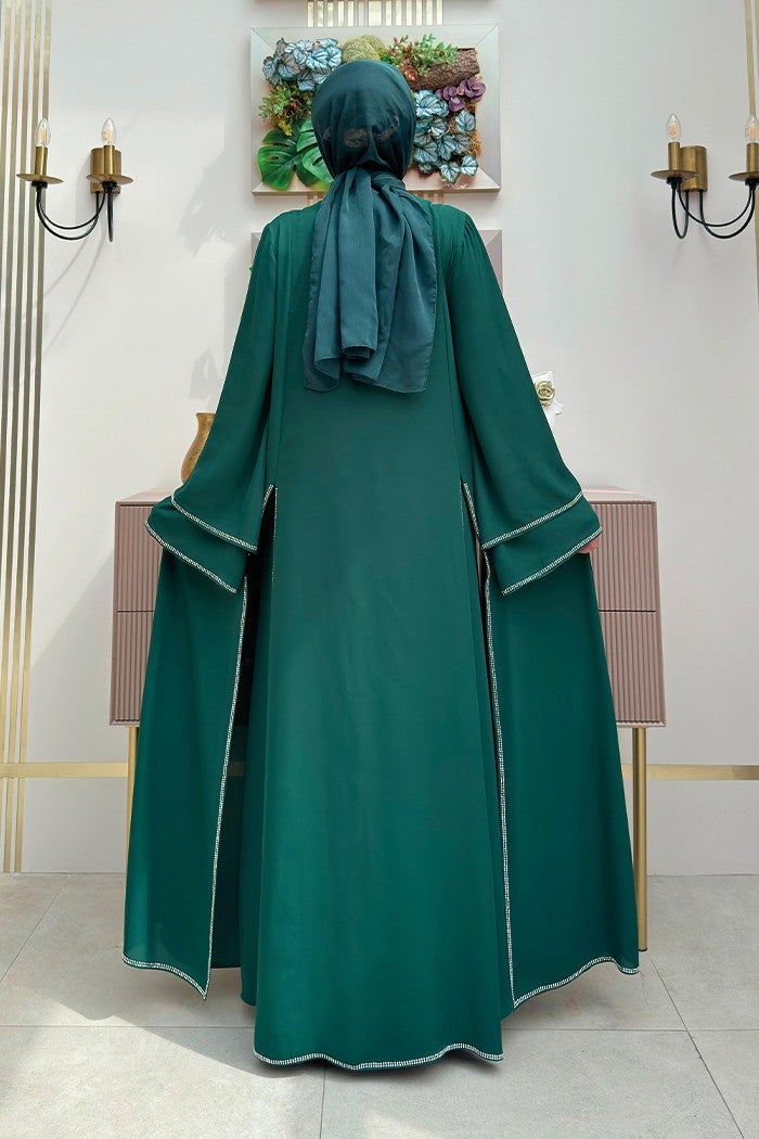 Bym Fashion Stone Embroidery Detailed Dress Abaya Suit 3873 Emerald  - Image 2