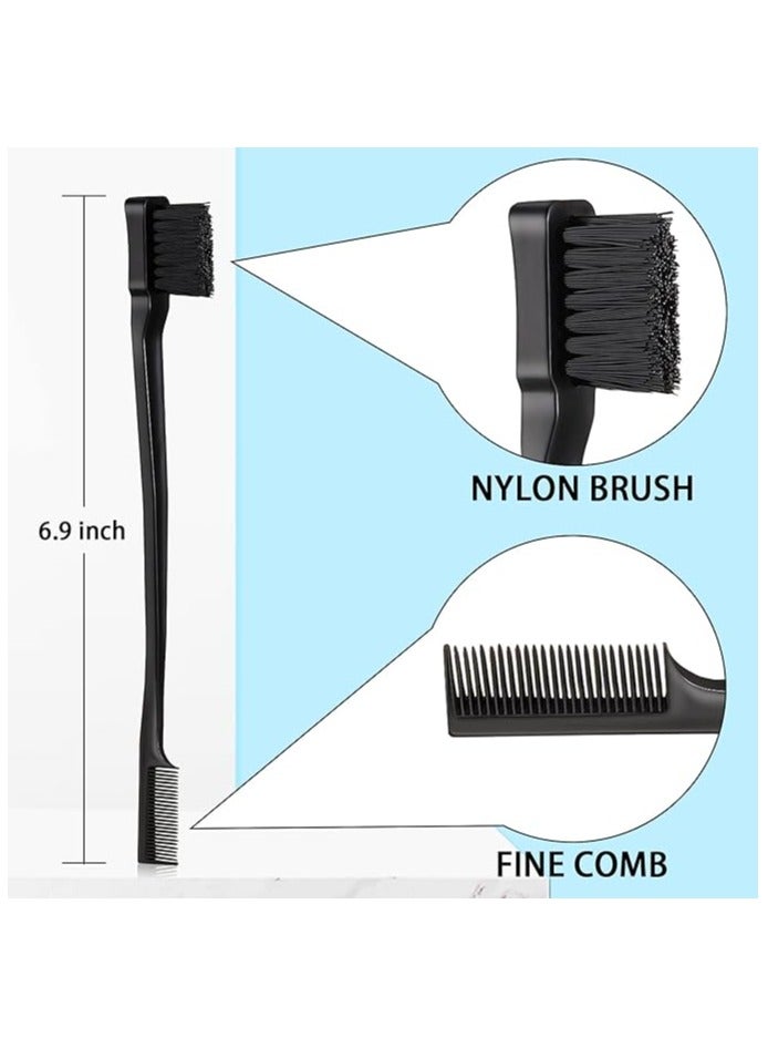 3 Pcs Slick Brush Set Bristle Hair Brush Teasing Comb Edge Hair Brush Grooming Combs Sturdy Rat Tail Comb for Women Babies Kids' Hair Black - Image 2