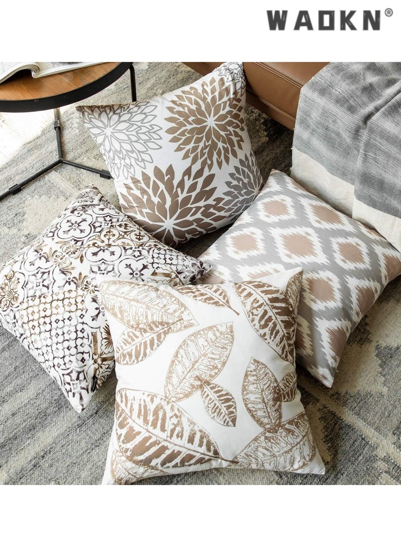 دبليو أيه أو كي أن غطاء وسادة من الكتان بنقشة زهور تجريدية هندسية بسيطة، غطاء وسادة أريكة مخملي بنقشة زهور تجريدية، لون أزرق وأخضر منعش، غطاء وسادة - Image 3