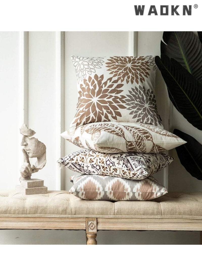 دبليو أيه أو كي أن غطاء وسادة من الكتان بنقشة زهور تجريدية هندسية بسيطة، غطاء وسادة أريكة مخملي بنقشة زهور تجريدية، لون أزرق وأخضر منعش، غطاء وسادة - Image 2