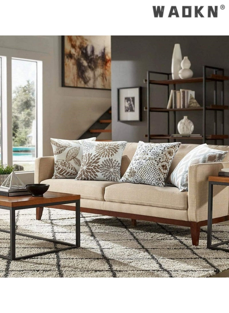 دبليو أيه أو كي أن غطاء وسادة من الكتان بنقشة زهور تجريدية هندسية بسيطة، غطاء وسادة أريكة مخملي بنقشة زهور تجريدية، لون أزرق وأخضر منعش، غطاء وسادة - Image 4