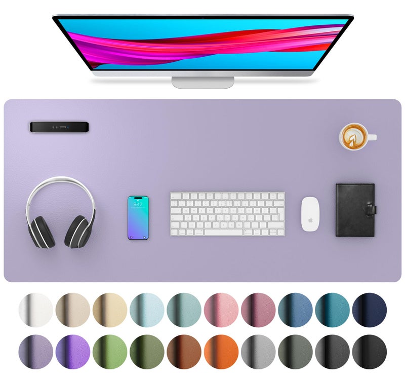 Aothia Leather Desk Pad - Protector and Blotter, Mouse Pad and Office Mat, Non-Slip PU Leather Laptop Desk Pad, Waterproof Writing Pad for Office and Home (36" x 17", Lavender) - Image 1