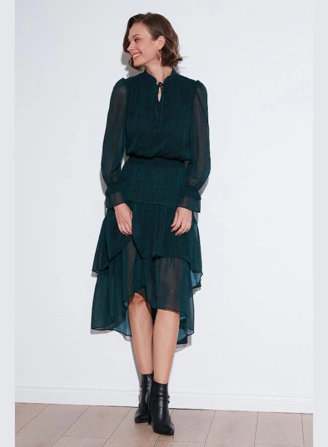 Lela Lela Regular Fit Halter Neck Ruffled Chiffon Midi Dress Women's Dress 611EL1449