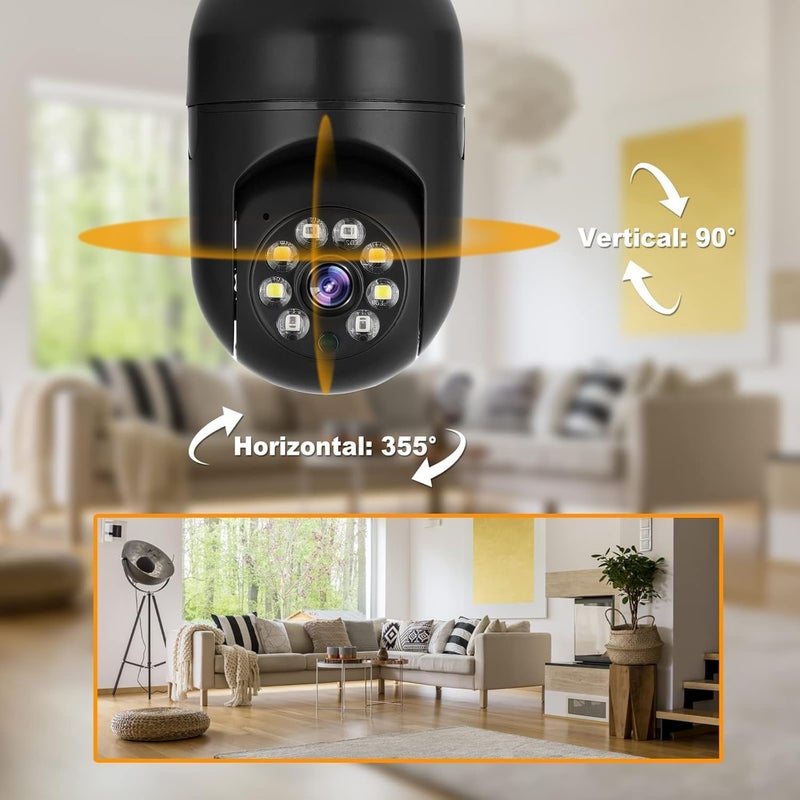 TP PLUS كاميرا مصباح واي فاي لاسلكية 360 1080p مع دوران تلقائي عدسة عين السمكة 360 درجة مصباح مصغر IR CCTV 1080p أمان منزلي كاميرا CCTV لاسلكية (كاميرا ضوء سوداء) - Image 4