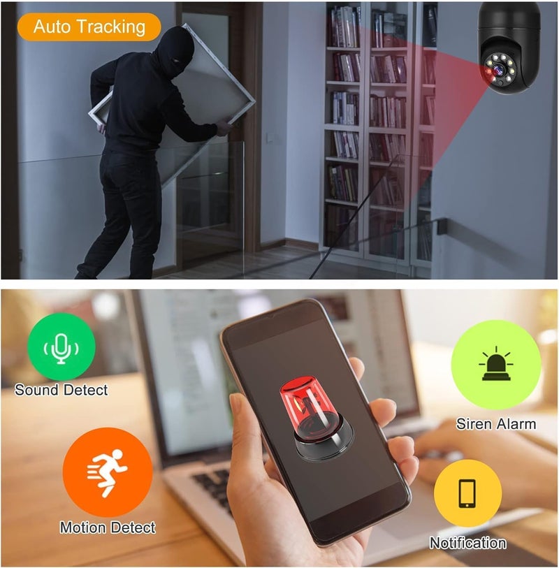 TP PLUS كاميرا مصباح واي فاي لاسلكية 360 1080p مع دوران تلقائي عدسة عين السمكة 360 درجة مصباح مصغر IR CCTV 1080p أمان منزلي كاميرا CCTV لاسلكية (كاميرا ضوء سوداء) - Image 2