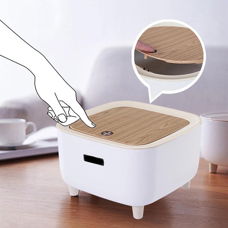 JUVIW NonSlip Mini Trash Can Storage Bucket with Lid for 2L Plastic Office Kitchen Table Dustbin Desktop Waste Basket with Lid for Study Table Bathroom Vanity 05 Gallon White Square - Image 1