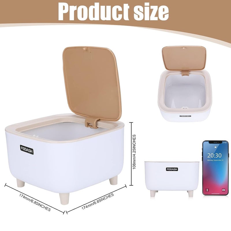 JUVIW NonSlip Mini Trash Can Storage Bucket with Lid for 2L Plastic Office Kitchen Table Dustbin Desktop Waste Basket with Lid for Study Table Bathroom Vanity 05 Gallon White Square - Image 3