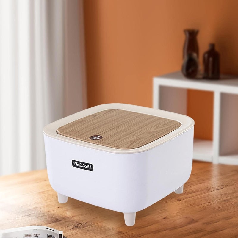 JUVIW NonSlip Mini Trash Can Storage Bucket with Lid for 2L Plastic Office Kitchen Table Dustbin Desktop Waste Basket with Lid for Study Table Bathroom Vanity 05 Gallon White Square - Image 5