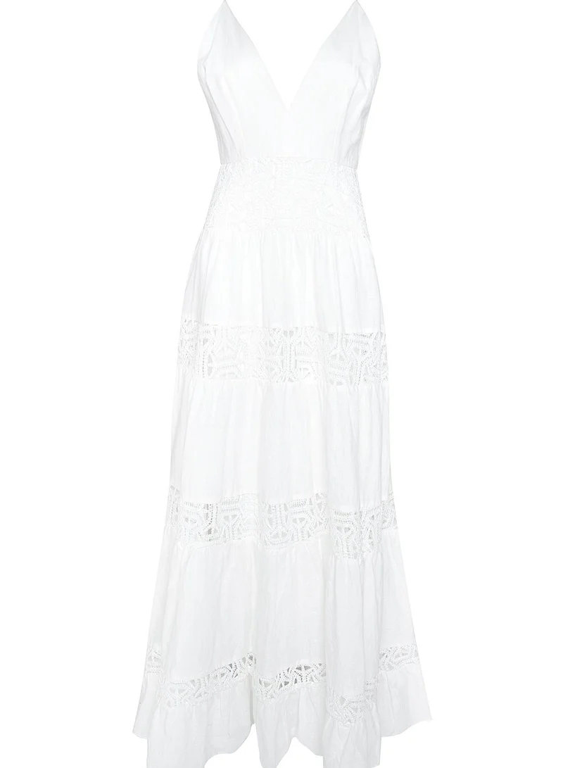 True Decadence White Crochet Trim Maxi Dress