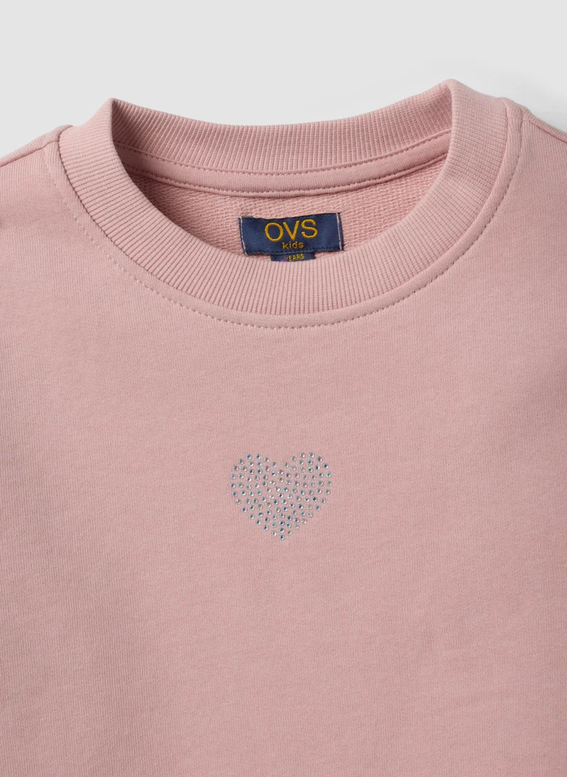 Ovs  OVS Pink Pure Cotton Crew-Neck Sweatshirt With Heart For Girls for Women | Best Price UAE