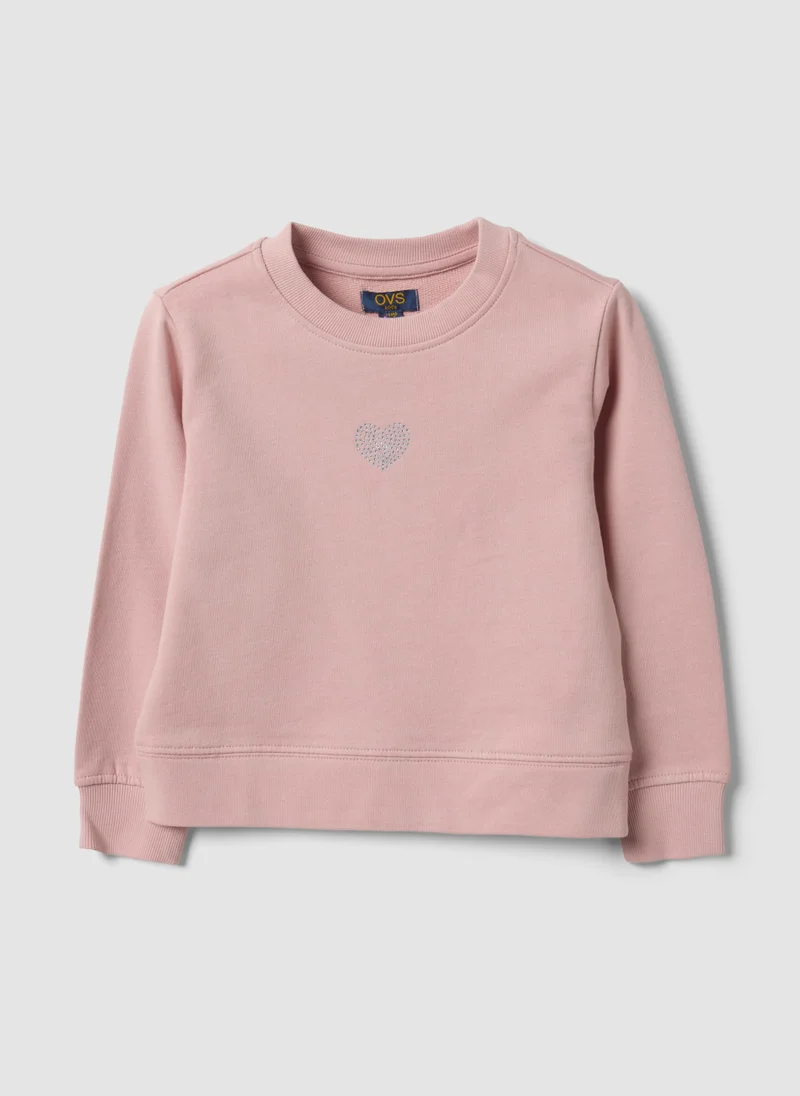 Ovs OVS Pink Pure Cotton Crew-Neck Sweatshirt With Heart For Girls