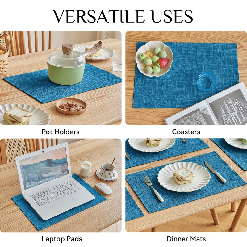 Softalker Faux Linen Placemats Set of 6-12 x 18 Inch  Heat Resistant Double Layered Durable Burlap Farmhouse Place Mats  Non-Slip Washable Rustic Table Mats for Dining  Kitchen  Party(Sky Blue - Image 4