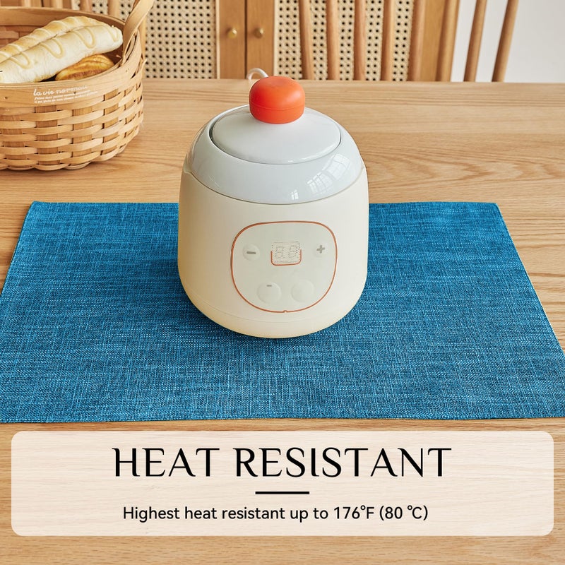 Softalker Faux Linen Placemats Set of 6-12 x 18 Inch  Heat Resistant Double Layered Durable Burlap Farmhouse Place Mats  Non-Slip Washable Rustic Table Mats for Dining  Kitchen  Party(Sky Blue - Image 2