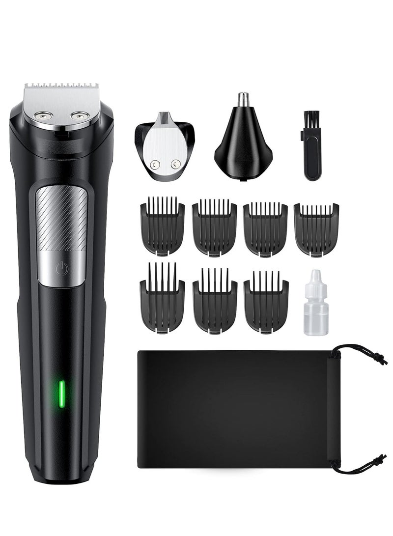 مُشَذِّب اللحية وقص الشعر للرجال، مجموعة العناية الشخصية للرجال مكونة من 13 قطعة، مع مُشَذِّب للشعر والأنف اللاسلكي القابل لإعادة الشحن، ماكينة حلاقة كهربائية بشفرات فولاذية مقاومة للصدأ لإزالة الشعر من الوجه والجسم بدون ألم. - Image 1