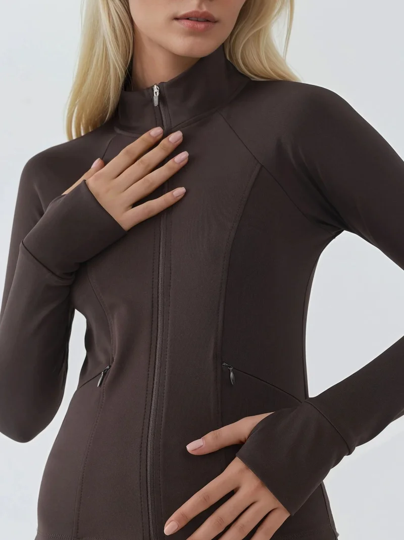 HICCUP Dark Mocha Brown Fitted Knitted Turtleneck Active Top for Women | Best Price UAE