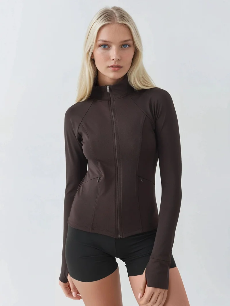 HICCUP Dark Mocha Brown Fitted Knitted Turtleneck Active Top for Women | Best Price UAE