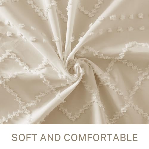 Siiluminisoy Boho Farmhouse Shower Curtain Woven Fabric Cream/Beige Shower Curtain, 72 x 72 Tufted Chevron Textured Striped Modern Minimalist Cloth Shower Curtains for Bathroom - Image 2