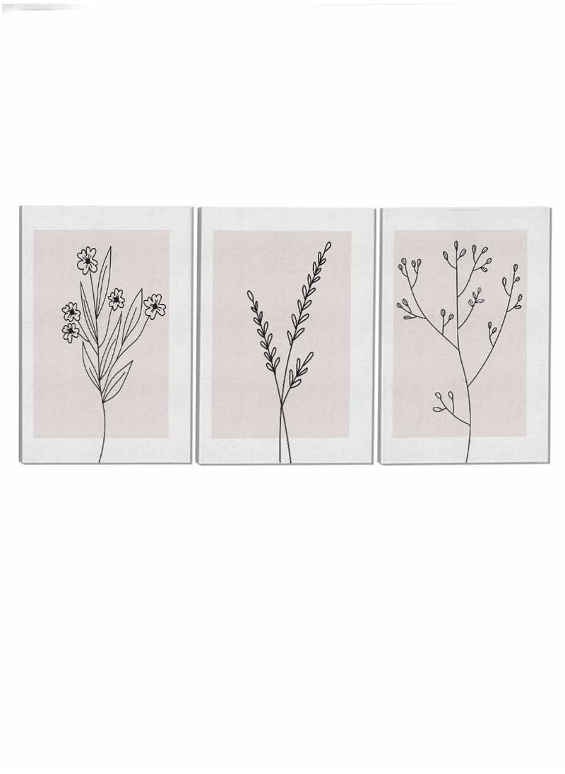 LOWHA Set Of 3 Framed Canvas Wall Arts Stretched Over Wooden Frame Flowers Leaf Branch Paintings For Home Living Room Office Decor  - Image 4