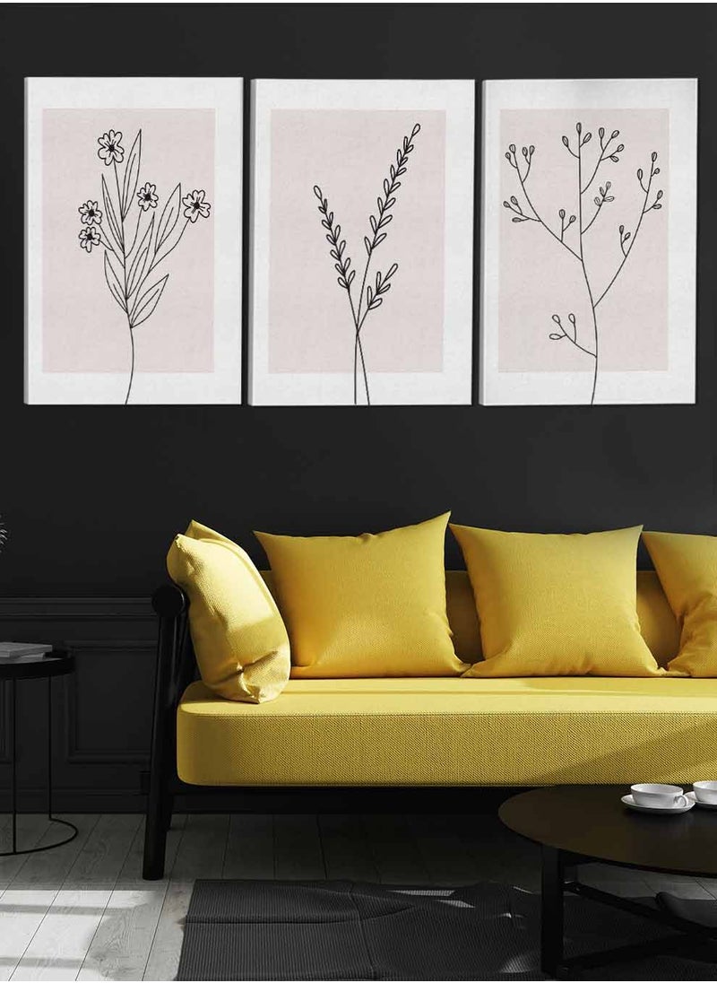 LOWHA Set Of 3 Framed Canvas Wall Arts Stretched Over Wooden Frame Flowers Leaf Branch Paintings For Home Living Room Office Decor  - Image 3