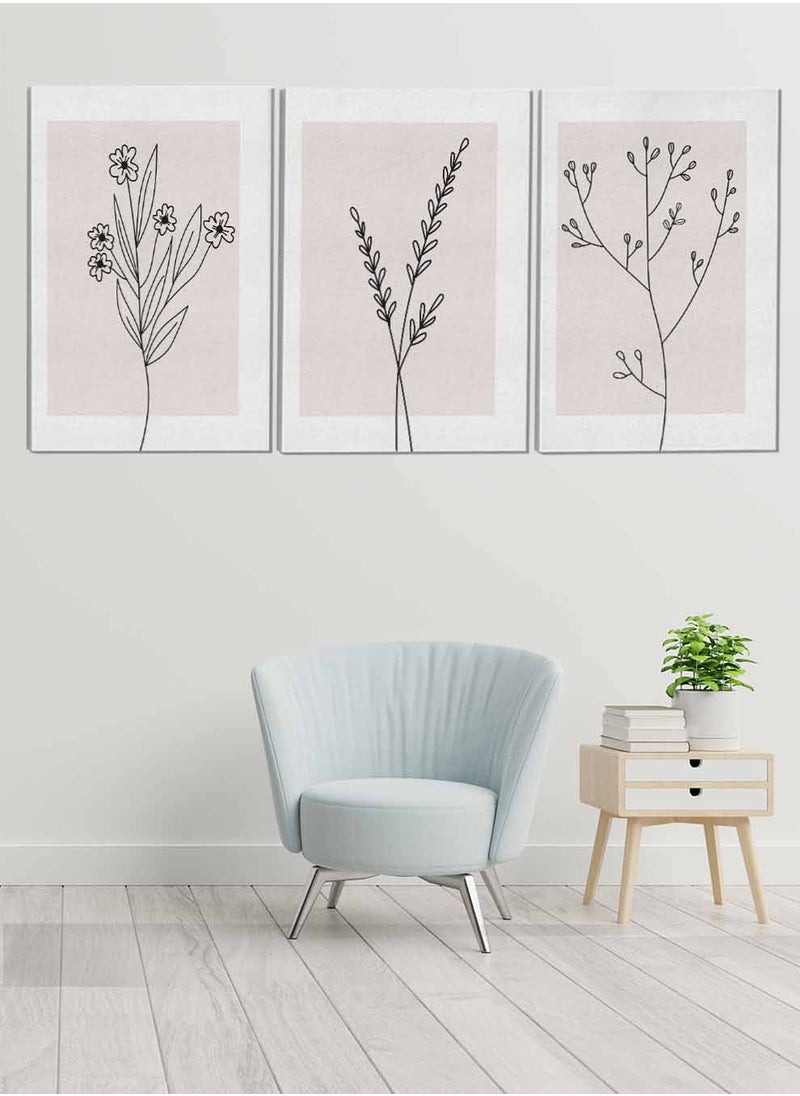 LOWHA Set Of 3 Framed Canvas Wall Arts Stretched Over Wooden Frame Flowers Leaf Branch Paintings For Home Living Room Office Decor  - Image 1