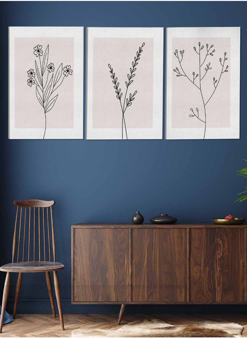 LOWHA Set Of 3 Framed Canvas Wall Arts Stretched Over Wooden Frame Flowers Leaf Branch Paintings For Home Living Room Office Decor  - Image 2