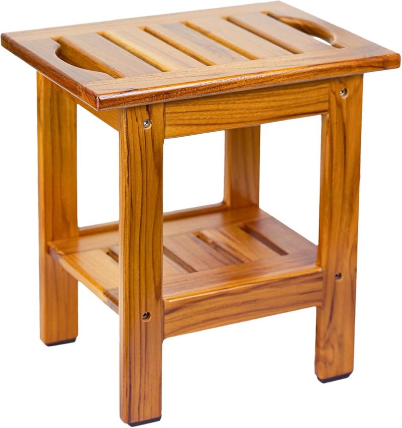 يوتوب لايك { "titleAr": "Utoplike Teak Shower Bench, كرسي دش خشبي مدمج مع رف ومقبض، كرسي استحمام خشبي صغير مكون من طابقين بأقدام مانعة للانزلاق للاستخدام في الحمامات أو الأحواض الاستحمام أو الأماكن الخارجية" "detailsAr": " "رف مزدوج عملي: ي - Image 1