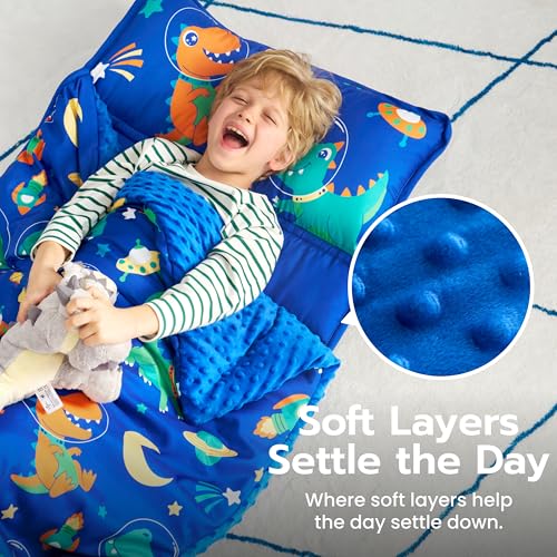 JOIEDOMI Toddler Sleeping Bag for Kids 55x30 Nap Mat with Removable Pillow and Minky Blanket for Toddler Ages 37 Roll Up Kids Sleeping Bag for Boys Girls Kindergarten Daycare Sleepover Dinosaur - Image 5