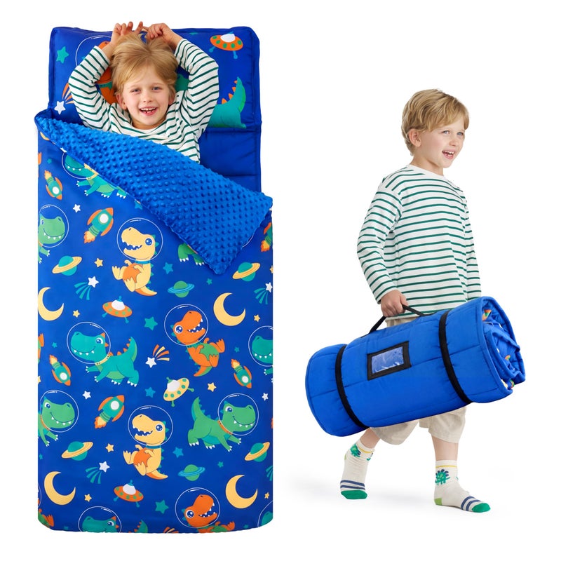 JOIEDOMI Toddler Sleeping Bag for Kids 55x30 Nap Mat with Removable Pillow and Minky Blanket for Toddler Ages 37 Roll Up Kids Sleeping Bag for Boys Girls Kindergarten Daycare Sleepover Dinosaur - Image 2