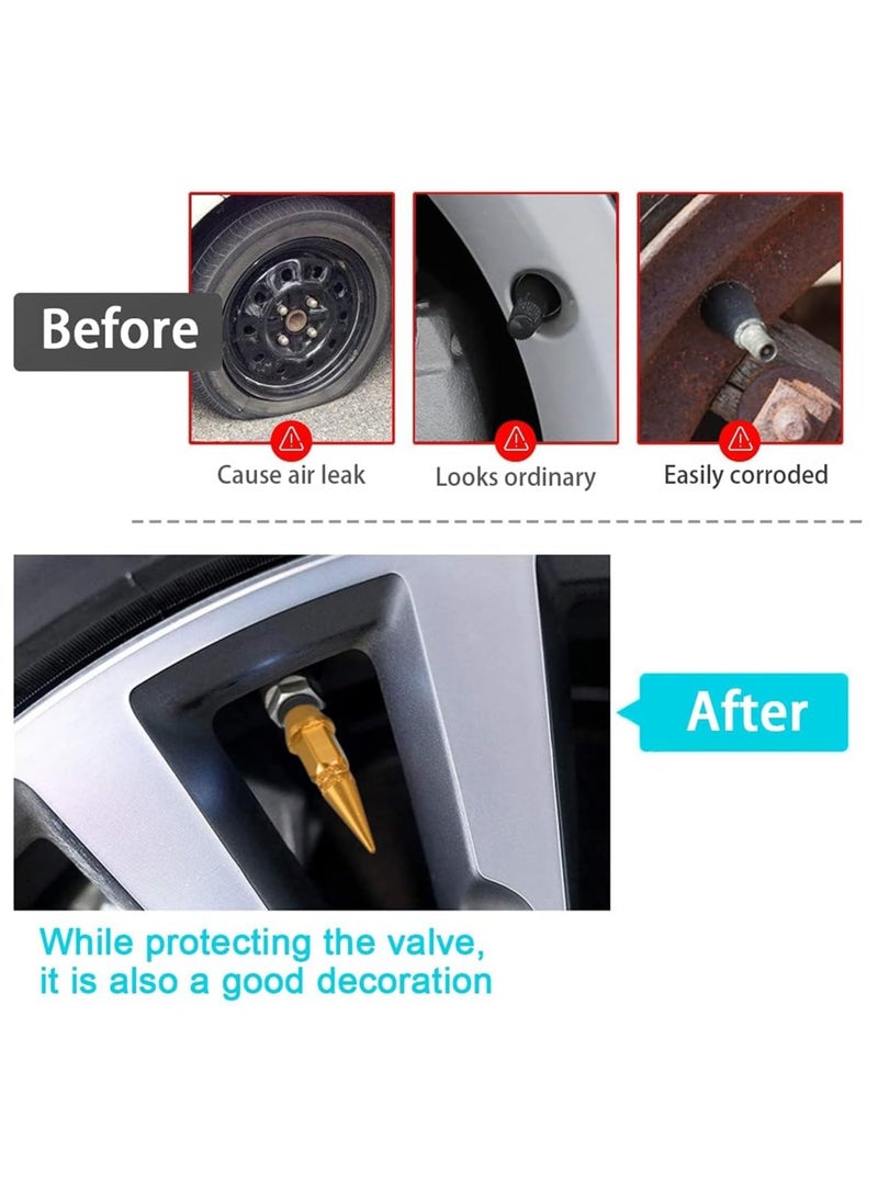 4 Pcs Car Wheel Tire Valve Caps, Spiked Aluminum Valve Stem Caps, Attractive Dustproof Car Accessories, Universal for Most Vehicles (Gold, 45mm) - Image 5