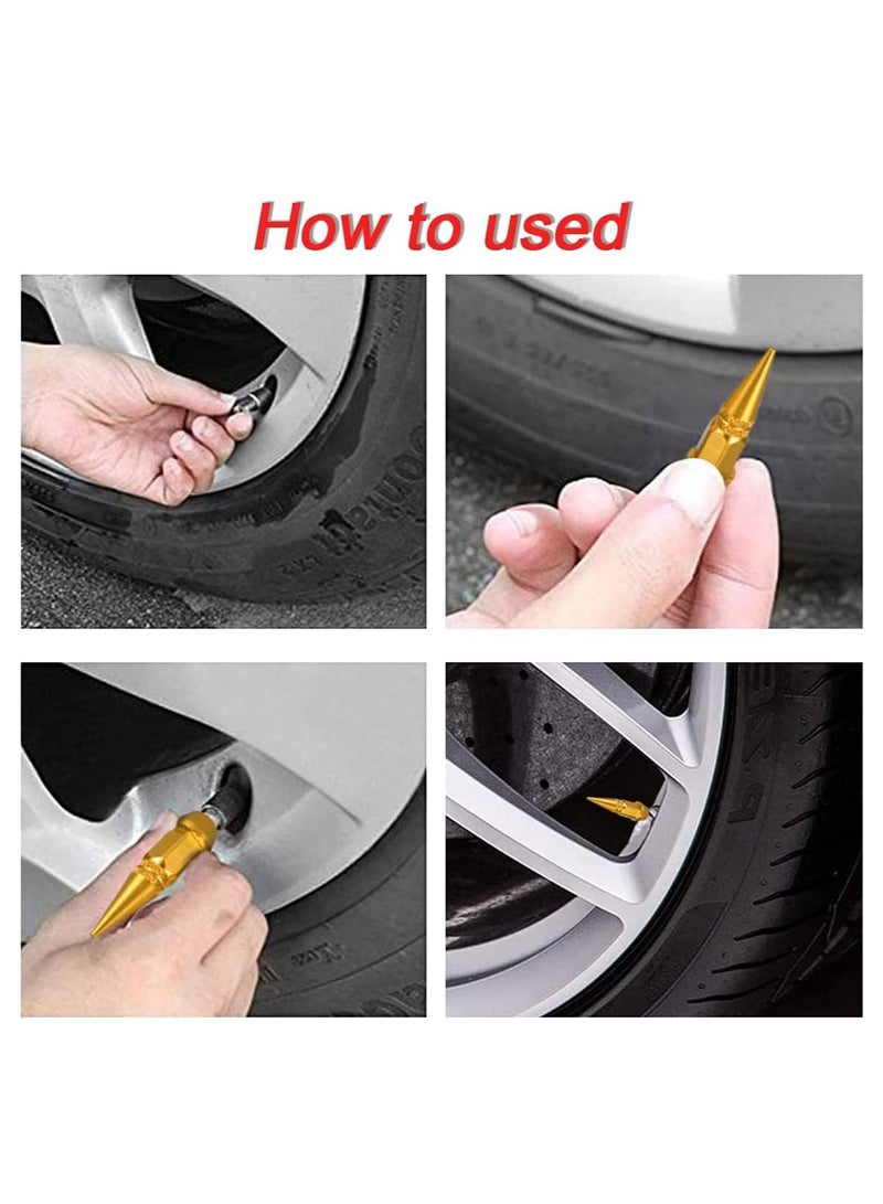 4 Pcs Car Wheel Tire Valve Caps, Spiked Aluminum Valve Stem Caps, Attractive Dustproof Car Accessories, Universal for Most Vehicles (Gold, 45mm) - Image 3