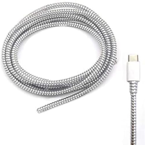 GadgetBite Ultimate Cable Protector | Spiral Cable Protector 1.5 Meter | Plastic Cord Wire Charger Winder for iPhone and Android Charging Cables (Silver). - Image 1
