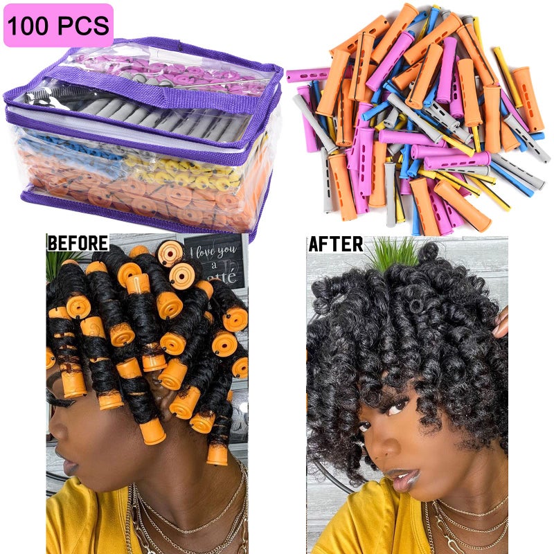 Alimiriam 100Pcs Perm Rods Set - 5 Sizes Cold Wave Rollers For Natural Curling Styling And Hairdressing (Orange Purple Gray Blue Yellow) - Image 4