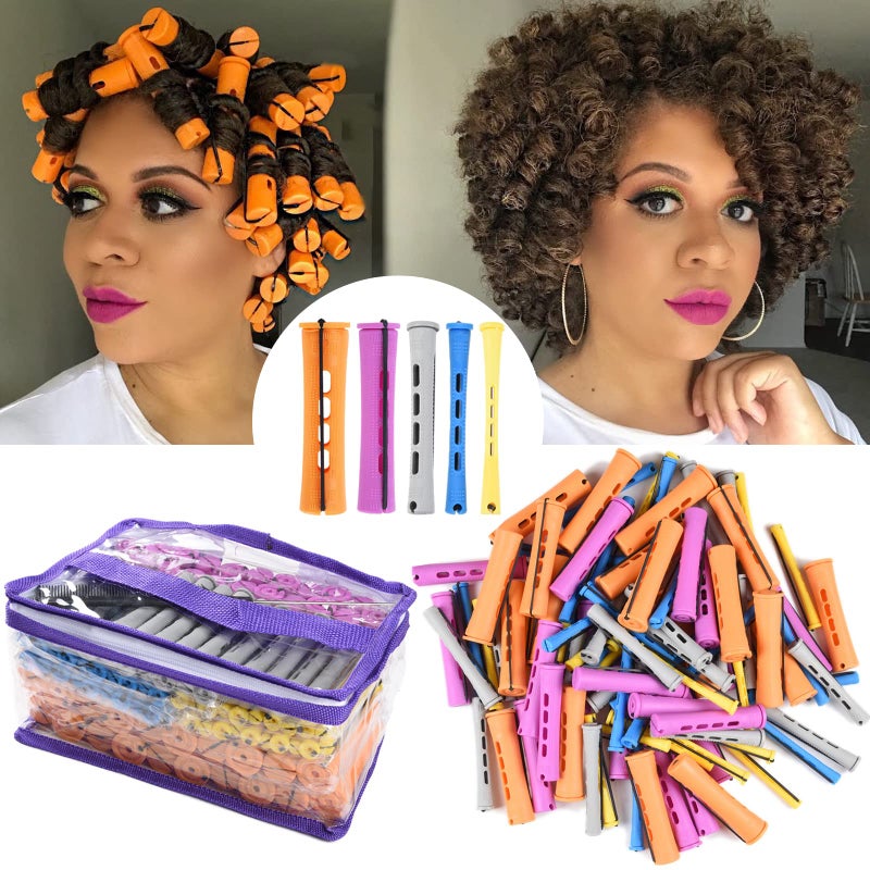 Alimiriam 100Pcs Perm Rods Set - 5 Sizes Cold Wave Rollers For Natural Curling Styling And Hairdressing (Orange Purple Gray Blue Yellow) - Image 1