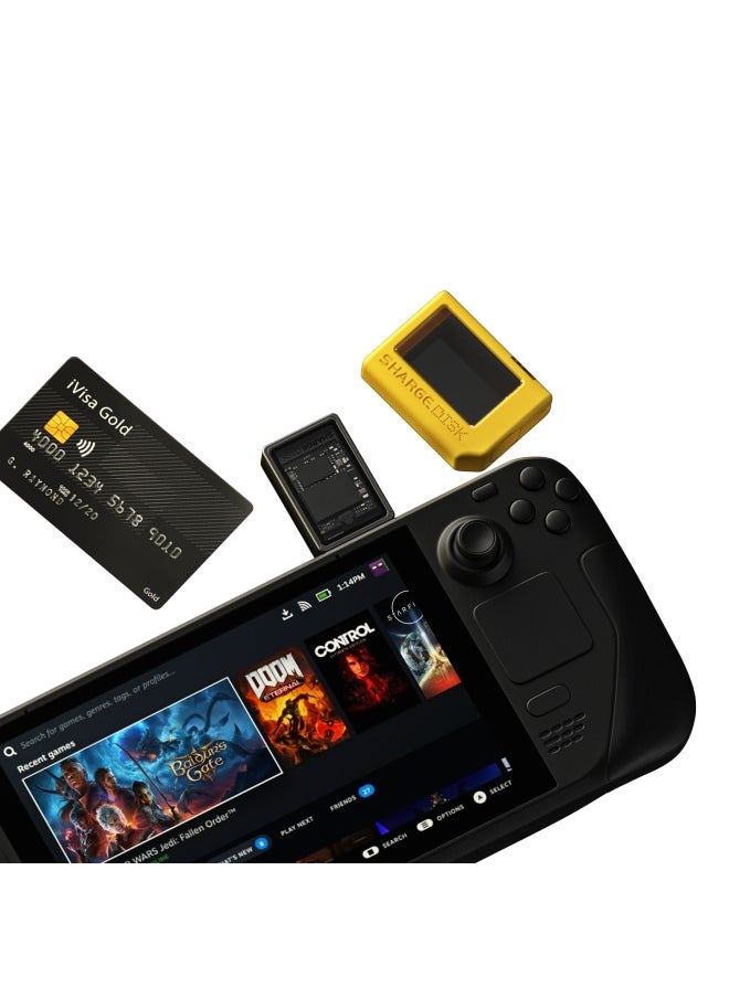 SHARGE - SHARGE DISK-Yellow M.2 NVMe Reader SSD Enclosure with Active Cooling System 10Gbps USB C 3.2 Gen2  Supports M Keys and Size 2230 SSDs Compatible with Windows iPhone PS5 Steam Deck - Image 1