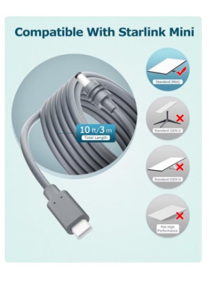 Terabyte Starlink Mini Cable 10FT Starlink Mini USB C to DC Power Cable 18AWG PD 100W Input USB Type C to Barrel Power Cord 5.5 * 2.1mm Compatible with Power Bank 100W+ PD Source Waterproof Gray 10FT/3M - Image 2