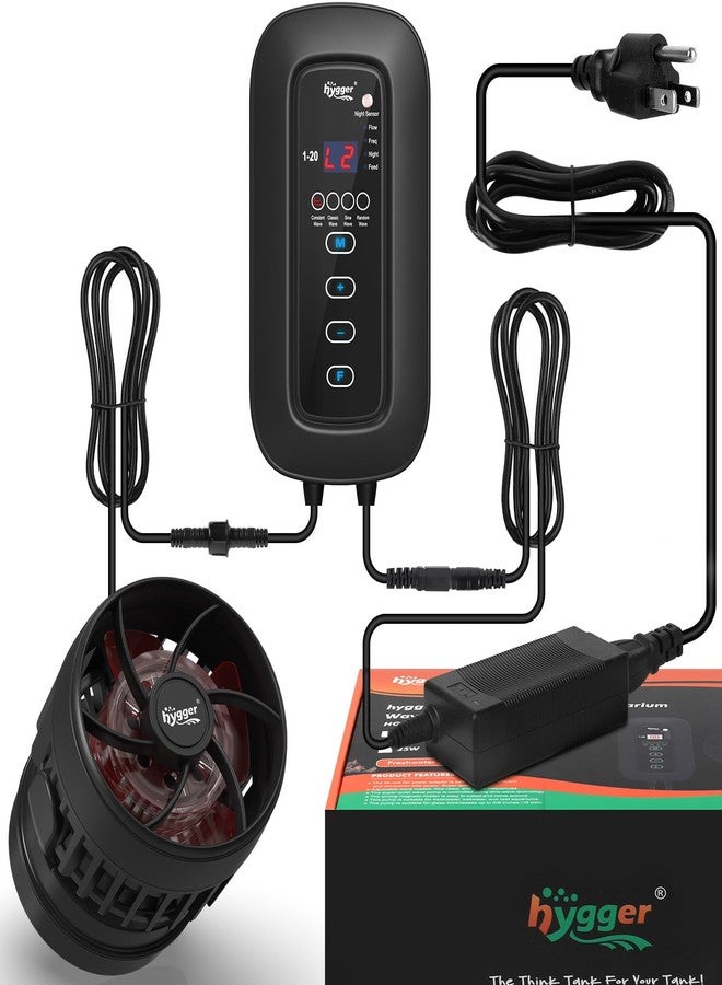 هايغر جهاز هيغر DC لصنع الأمواج القوي لأحواض السمك، مضخة مياه هادئة لتدوير المياه، تردد تدفق قابل للتعديل، 4 أوضاع للأمواج/الليل/التغذية، حامل مغناطيسي ووحدة تحكم بالشاشة - Image 1