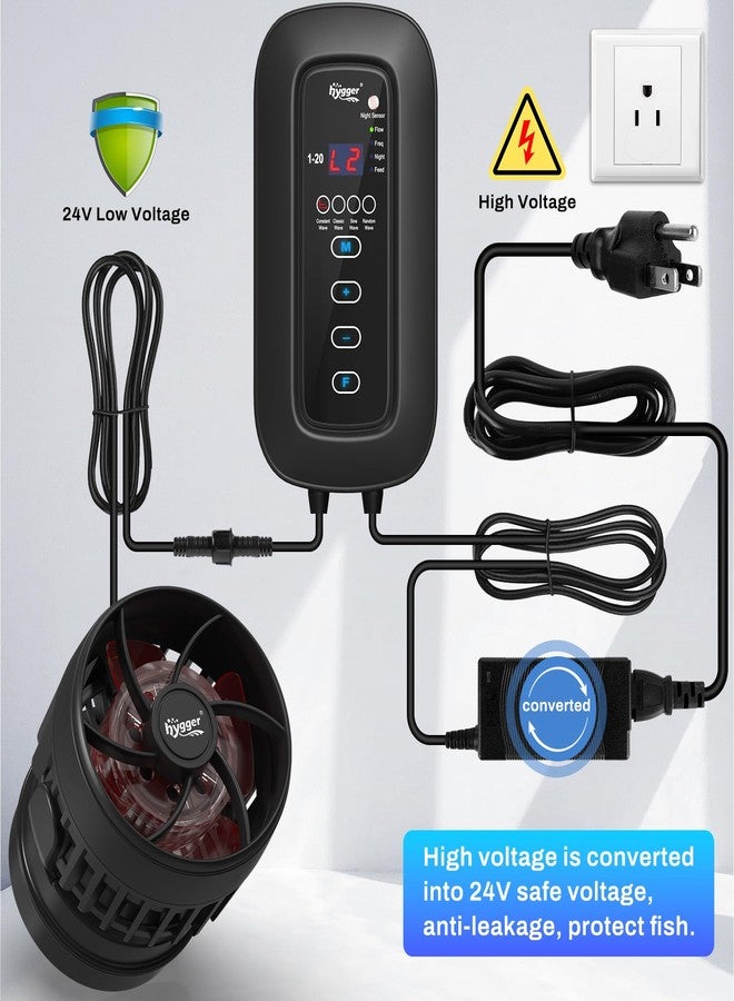 هايغر جهاز هيغر DC لصنع الأمواج القوي لأحواض السمك، مضخة مياه هادئة لتدوير المياه، تردد تدفق قابل للتعديل، 4 أوضاع للأمواج/الليل/التغذية، حامل مغناطيسي ووحدة تحكم بالشاشة - Image 4