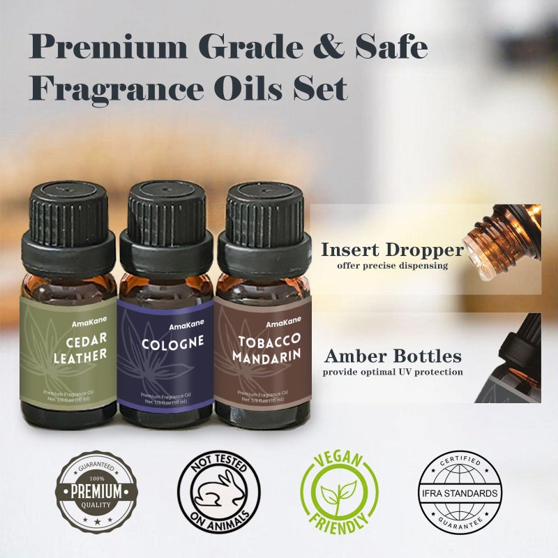 AmaKane Fragrance Oils, Masculine Essential Oils for Men, Candle Scents for Candle Making, Fragrance Oil for Soap Making, Diffuser Oils Scents 6x10 ml, Sandalwood, Cedar Leather, Woody Oud, More - Image 5