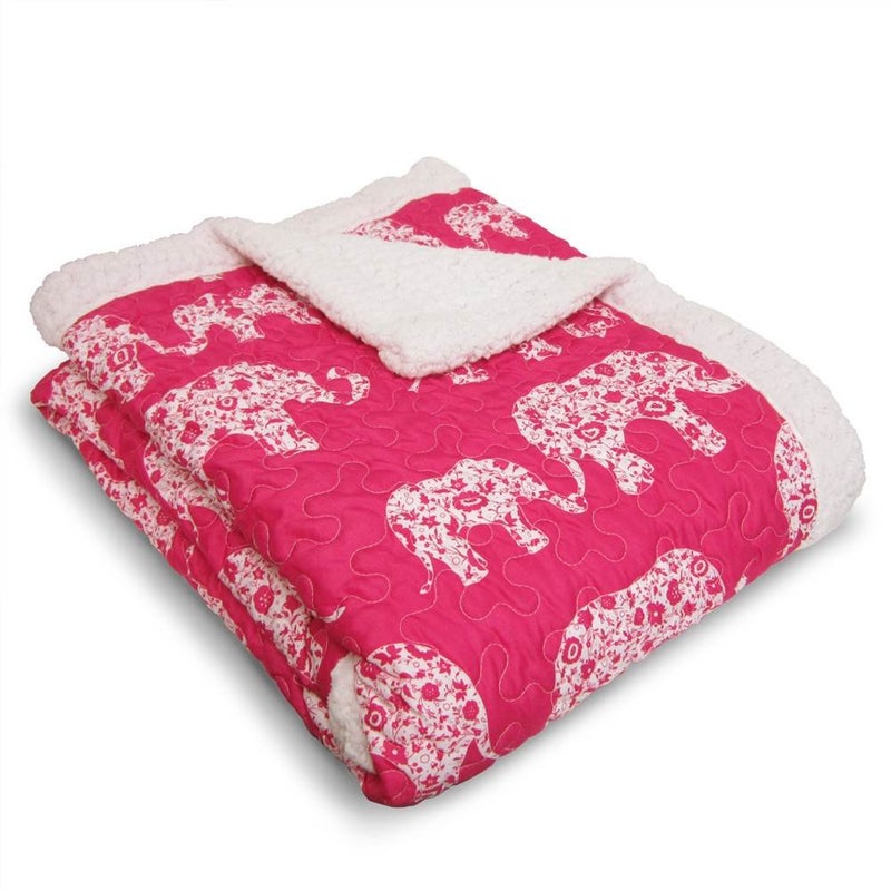 Lush Decor Pink and White Elephant Parade Throw Fuzzy Reversible Sherpa Blanket 60â€ x 50, 60 x 50 - Image 1
